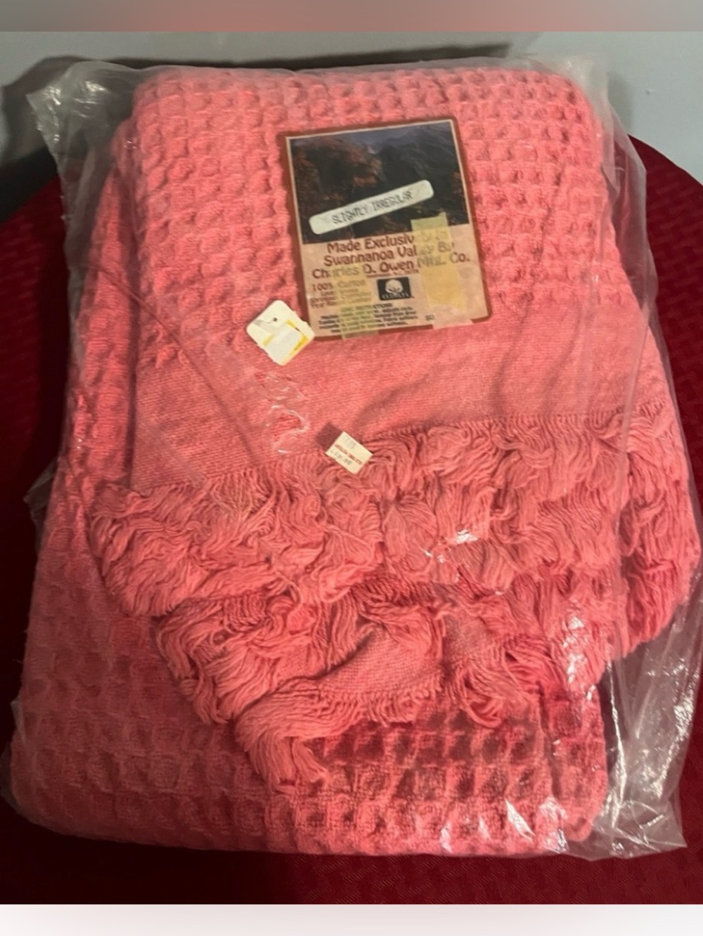 Unicorn Rare! 🌸 Vintage New Old Time Pottery 100% Cotton Loom-Woven Throw, Pink - Picture 6 of 7